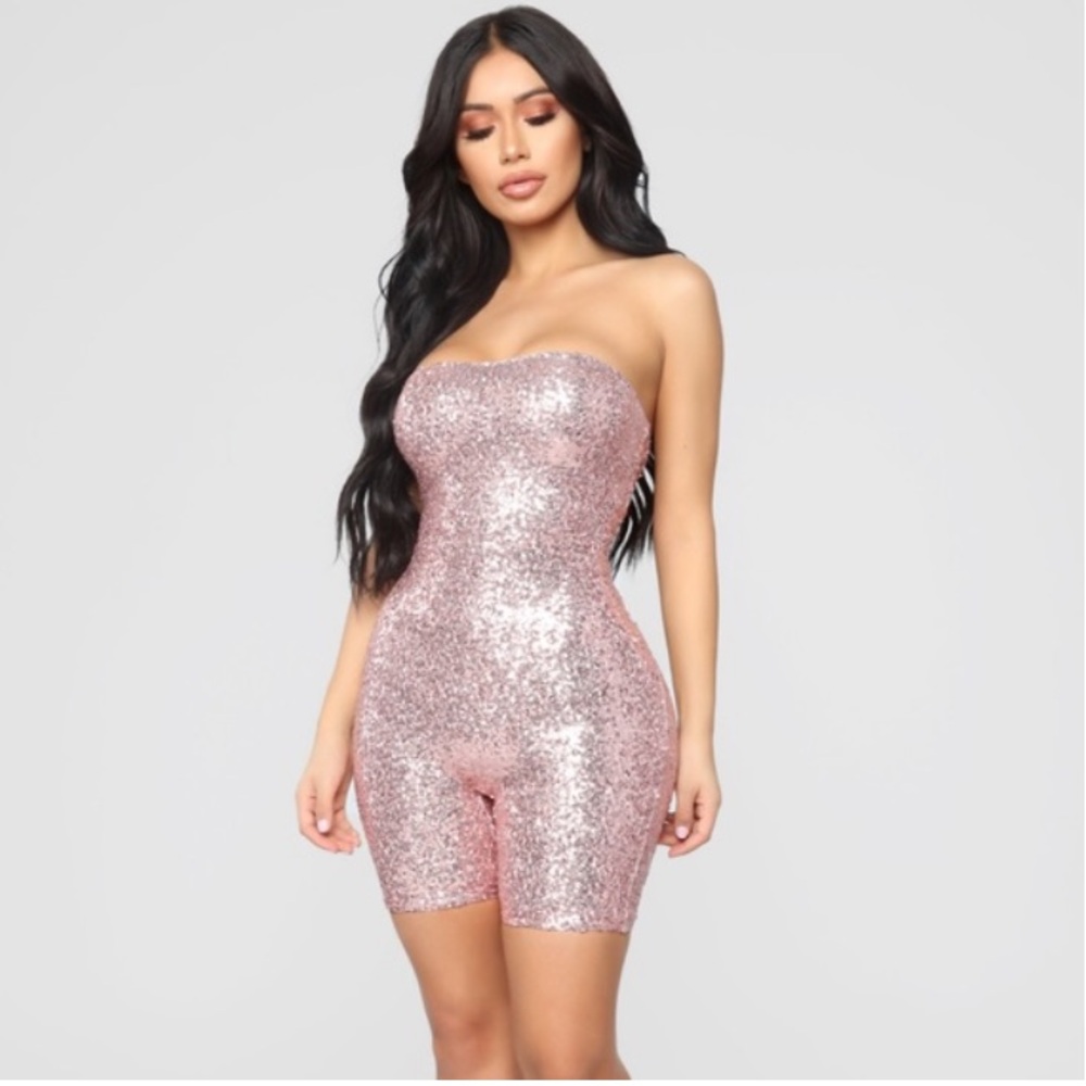 NWT Fashion Nova Birthday Pink Sequin Romper Medium